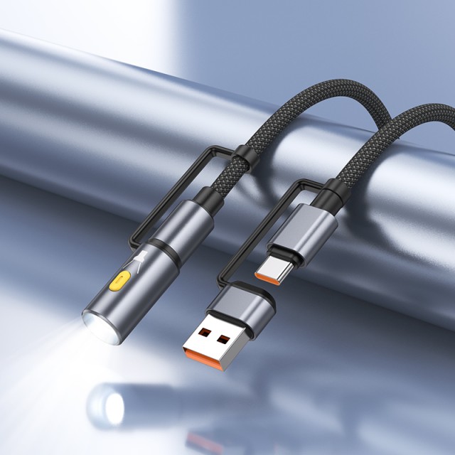 Καλώδιο σύνδεσης Hoco U138 USB-C/USB-A σε USB-C/Φακό 3A 1.2m Braided Μαύρο