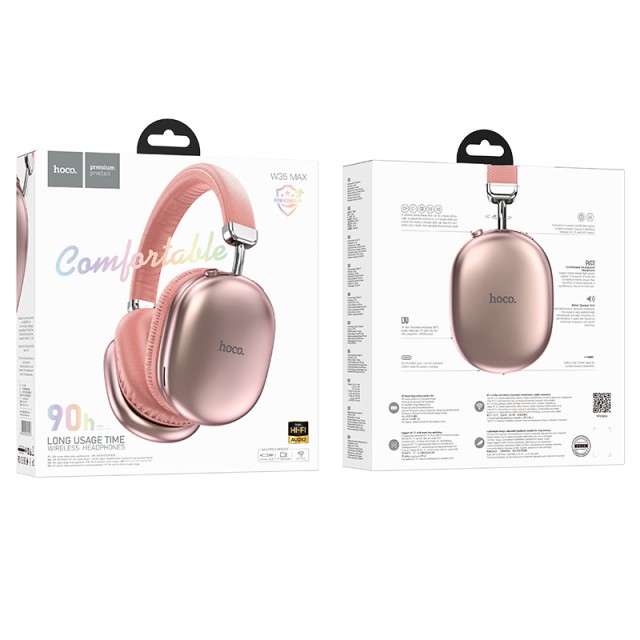 Wireless Ακουστικά Stereo Hoco W35 Max Joy V5.3 800mAh με υποδοχή Micro SD και AUX Ροζ