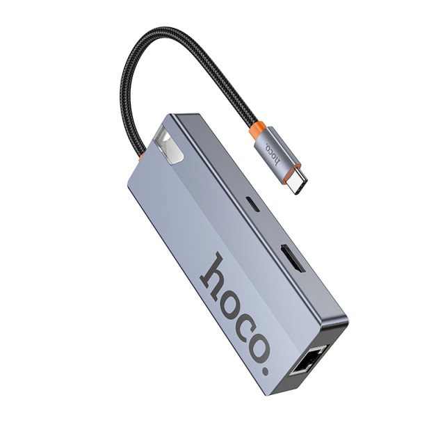 USB Hub Hoco HB51 Wow 6-in-1 USB-C σε HDTV+RJ45+PD+ 3 x USB 3.0 Γκρι 18cm
