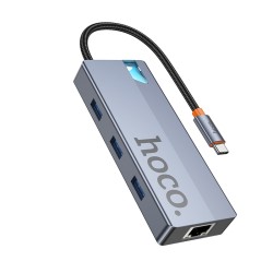 USB Hub Hoco HB51 Wow 6-in-1 USB-C σε HDTV+RJ45+PD+ 3 x USB 3.0 Γκρι 18cm