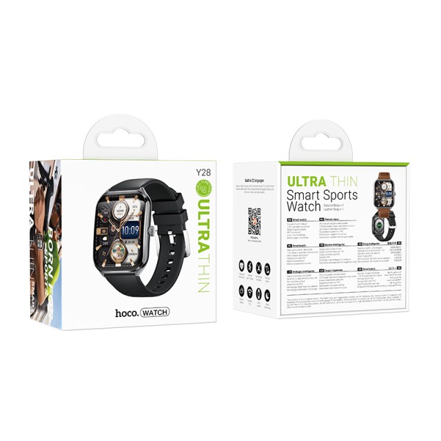 Smartwatch Hoco Y28 IP67 AMOLED Οθόνη 1.96" 200mAh V5.2 με Δυνατότητα Κλήσεων Μαύρο