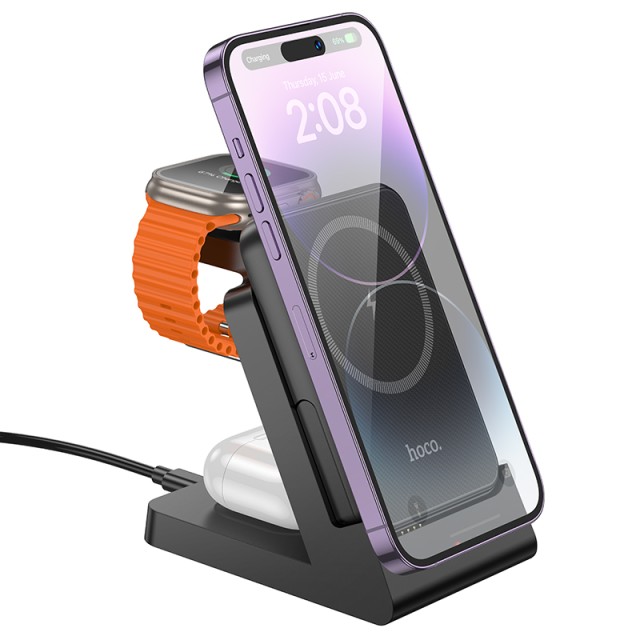Power Bank Hoco J149 Victory 3 σε 1 με Βάση Ασύρματης Φόρτισης για iWatch και Earbuds 5000mAh 20W 5V/2A Μαύρο