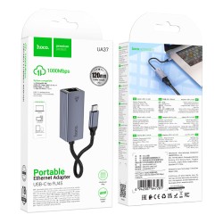 Αντάπτορας  Hoco UA37 USB-C σε RJ45 OTG 10/100/1000Mbps 12cm Γκρι