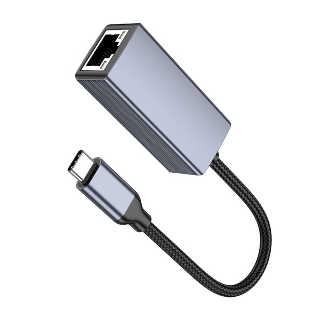 Αντάπτορας  Hoco UA37 USB-C σε RJ45 OTG 10/100/1000Mbps 12cm Γκρι