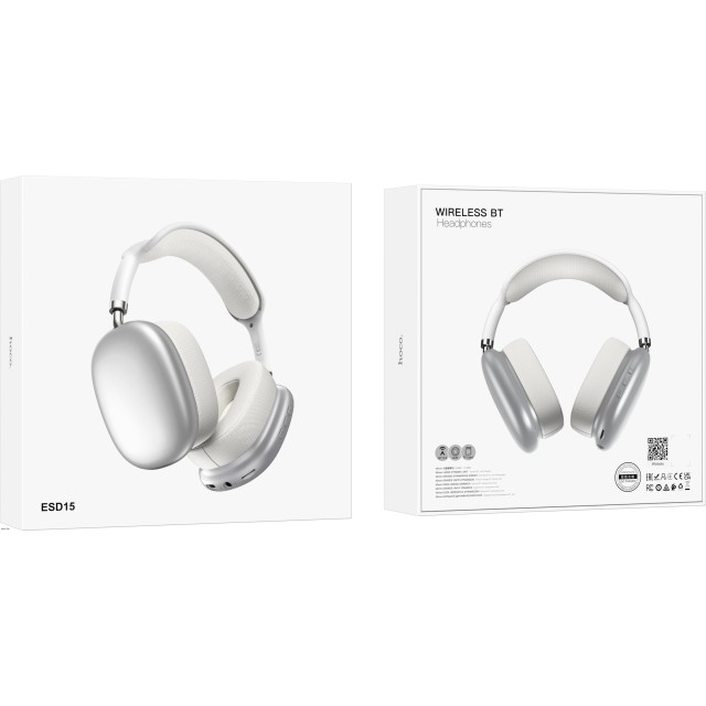 Wireless Ακουστικά Stereo Hoco ESD15 Max Shadow V5.3 400mAh με υποδοχή Micro SD, Μικρόφωνο και AUX Ασημί