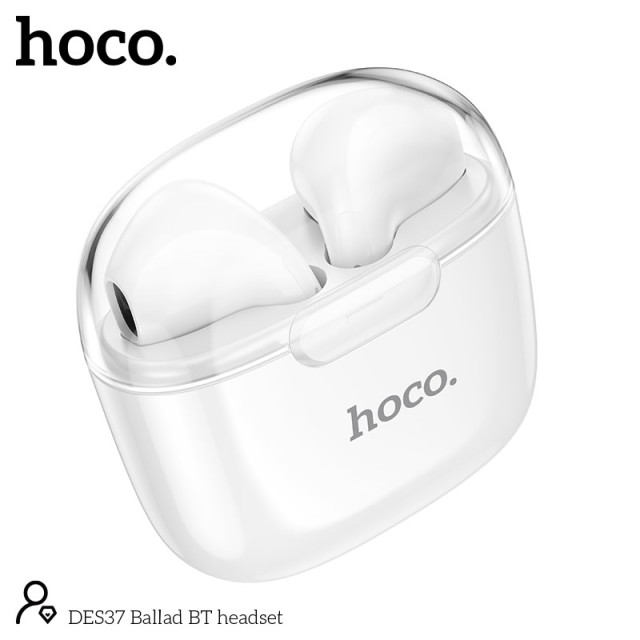 Wireless Hands Free Hoco DES37 Ballad TWS V5.3 250mAh 3.5 Ώρες Λειτουργίας με Πλήκτρο Ελέγχου και Συμβατό με Siri Λευκά