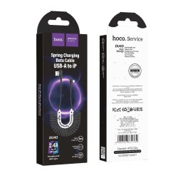 Καλώδιο σύνδεσης Hoco DU40 Guard USB σε Lightning 2.4A Spring Braided Cable Μαύρο 0.45-1m