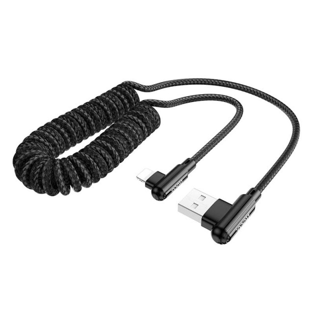 Καλώδιο σύνδεσης Hoco DU40 Guard USB σε Lightning 2.4A Spring Braided Cable Μαύρο 0.45-1m