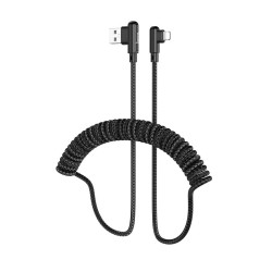 Καλώδιο σύνδεσης Hoco DU40 Guard USB σε Lightning 2.4A Spring Braided Cable Μαύρο 0.45-1m