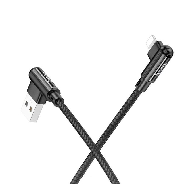 Καλώδιο σύνδεσης Hoco DU40 Guard USB σε Lightning 2.4A Spring Braided Cable Μαύρο 0.45-1m