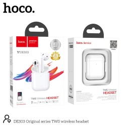 Wireless Hands Free Hoco DES03 Plus TWS V5.0  350mAh και 3h Ώρες Λειτουργίας Λευκά με Μαύρο Silicon Sleeve