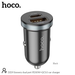 Φορτιστής Αυτοκινήτου Hoco DZ19 Scenery Dual Port USB-A και USB-C 30W 5V3A Μαύρος