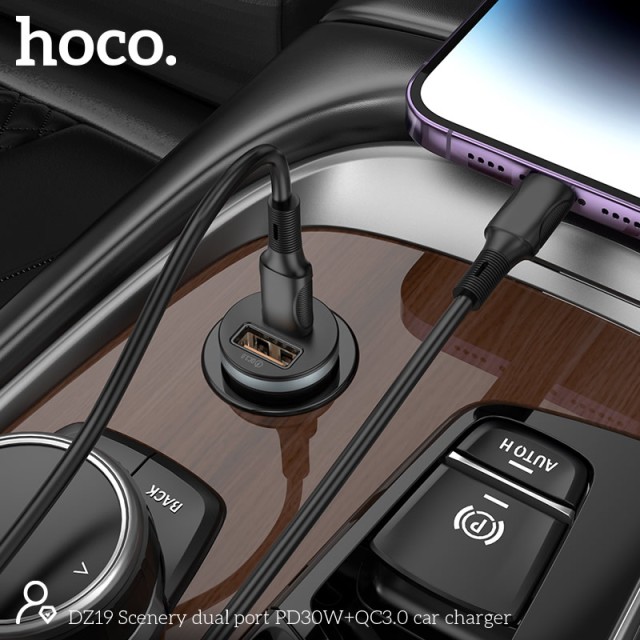 Φορτιστής Αυτοκινήτου Hoco DZ19 Scenery Dual Port USB-A και USB-C 30W 5V3A Μαύρος