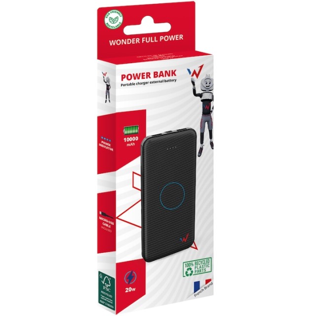 Power Bank Wonder WX10C 10000mAh 20W με Εξόδους 2 x USB-A και 1 x USB-C Μαύρο