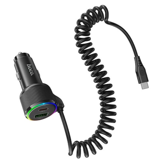 Φορτιστής Αυτοκινήτου Hoco NZ17A Avant-garde 1xUSB-A και 2xUSB-C 50W PD+QC με Καλώδιο Type-C Black