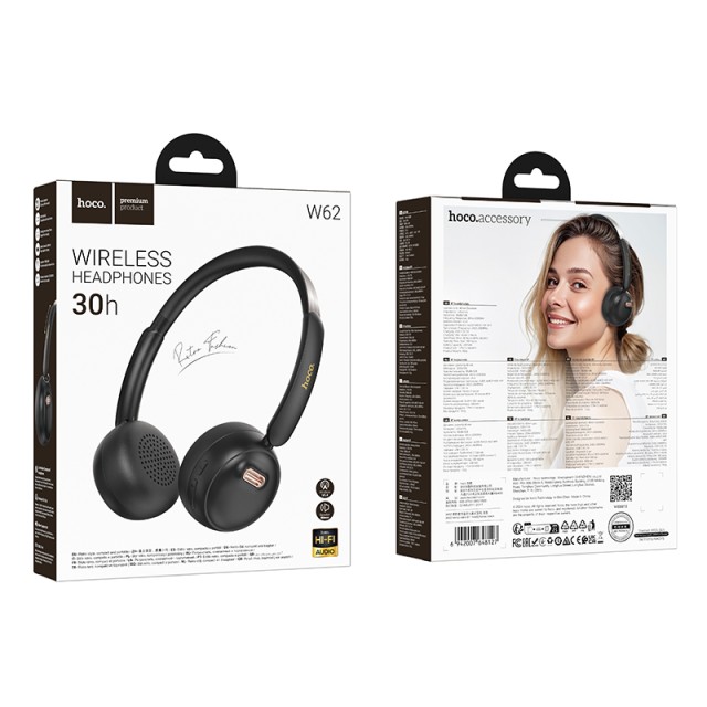 Wireless Ακουστικά Stereo Hoco W62 Verso Retro V5.4 300mAh με Ενσωματωμένο Μικρόφωνο Μαύρα