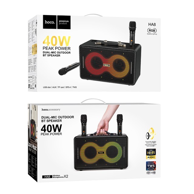 Φορητό Ηχείο Hoco HA8 Ave 40W BT V5.4 TF CARD AUX USB 3000mAh και 2 Ασύρματα Μικρόφωνα