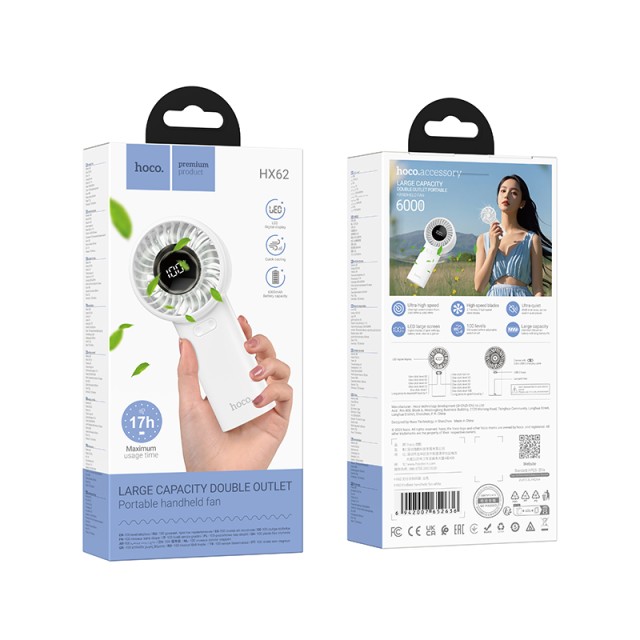 Φορητός Επαναφορτιζόμενος Ανεμιστήρας Hoco HX62 Endless 6000mAh 5 Ταχύτητες Αέρα Λευκός