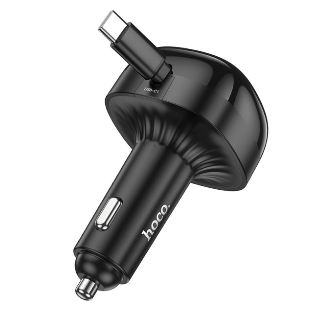 Φορτιστής Αυτοκινήτου Hoco NZ15 Unimpeded PD60W με 1x USB-C και 1x USB-A με Αναδιπλούμενο USB-C Καλώδιο 75cm Μαύρος