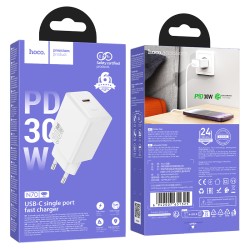 Φορτιστής Ταξιδίου Hoco N70 Nuevo με 1 Εξόδο Φόρτισης USB-C GaN PD30W 5V 3.0A  Λευκός