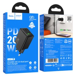 Φορτιστής Ταξιδίου Hoco N69 Nuevo PD20W QC3.0A 5V με 2 Εξόδους Φόρτισης 1xUSB-C και 1xUSB-A Μαύρος
