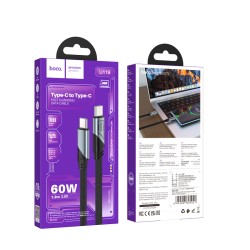 Καλώδιο σύνδεσης Hoco U119 USB-C σε USB-C 60W 3A Fast Charging Armor Style Braided Μαύρο 1.2m