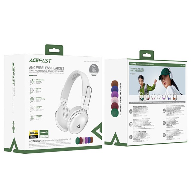Wireless Ακουστικά Stereo Acefast H7 500mAh v5.4 ANC IP54 Λευκά