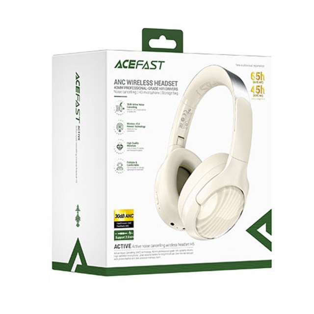 Wireless Ακουστικά Hi-Fi Stereo Acefast H5 30db ANC AUX 500mAh v5.4 Μαύρα με HD Μικρόφωνο Memory Foam Μαξιλαράκια και Θήκη