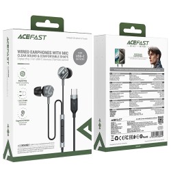 Hands Free Acefast L6 Earphones Stereo USB-C Μαύρα 1.2m με Μικρόφωνο και Πλήκτρο Λειτουργίας Συμβατά με Όλες τις Συσκευές USB-C