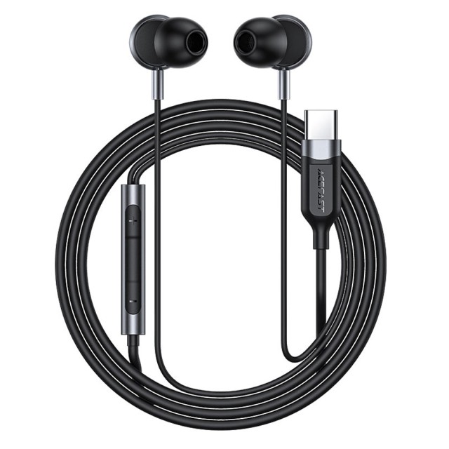 Hands Free Acefast L6 Earphones Stereo USB-C Μαύρα 1.2m με Μικρόφωνο και Πλήκτρο Λειτουργίας Συμβατά με Όλες τις Συσκευές USB-C