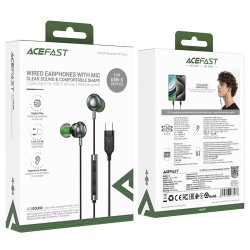 Hands Free Acefast L5 Earphones Stereo USB-C Braided Μαύρα 1.2m με Μικρόφωνο και Πλήκτρο Λειτουργίας Συμβατά με Όλες τις Συσκευές USB-C