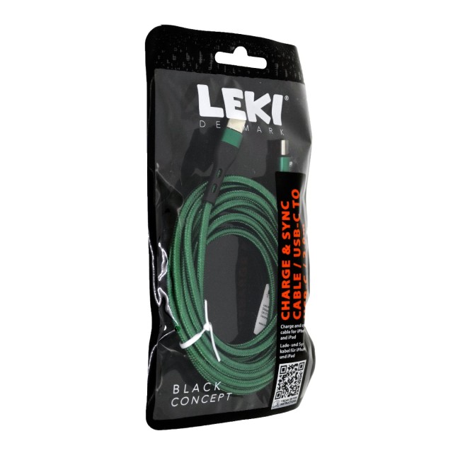 Καλώδιο Σύνδεσης και Φόρτισης Leki Black Concept USB-C σε USB-C Braided Πράσινο 2m