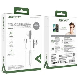 Hands Free Acefast L3 Earphones Stereo USB-C με Μικρόφωνο και Πλήκτρο Λειτουργίας Braided Λευκό 1.2m. Συμβατά με Όλες τις Συσκευές USB-C.