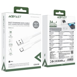Καλώδιο Σύνδεσης Acefast C18-04 USB-A  σε USB-C 3A Fast Charge USB2.0 Braided Λευκό 1.2m.