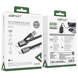 Καλώδιο Σύνδεσης Acefast C13-05 USB-C / USB-A σε USB-C PD60W 3A Fast Charge USB2.0 Braided Μαύρο 0.2m.