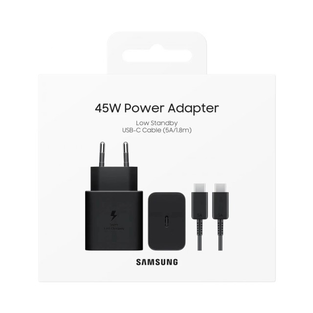 Φορτιστής Ταξιδίου Samsung Super Fast Charging T4511XBE 45W USB-C και Καλώδιο USB-C σε USB-C Μαύρο 1.8m