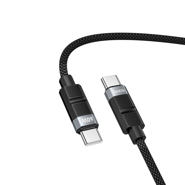 Καλώδιο Hoco. DU59 Bamboo USB-C σε USB-C 60W Spring Braided Μαύρο 1.5m