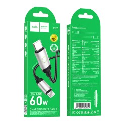 Καλώδιο Hoco X117 Star USB-C σε USB-C 60W με Ένδειξη Φόρτισης LED Braided Μαύρο 1m