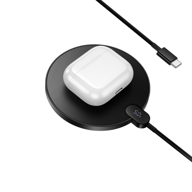 Ασύρματος Φορτιστής Hoco CW62 Peak PD15W Ultra-thin με Ψηφιακή Ένδειξη Φόρτισης 1.2m Μαύρος