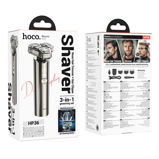Επαναφορτιζόμενη Ξυριστική Μηχανή & Trimmer Hoco HP36 600mAh με 3 Κεφαλές και LED Ένδειξη Μπαταρίας και Φόρτισης Μεταλλικό Γκρι Επαναφορτιζόμενη Ξυριστική Μηχανή & Trimmer Hoco HP36 600mAh με 3 Κεφαλές και LED Ένδειξη Μπαταρίας και Φόρτισης Μεταλλικό Γκρι
