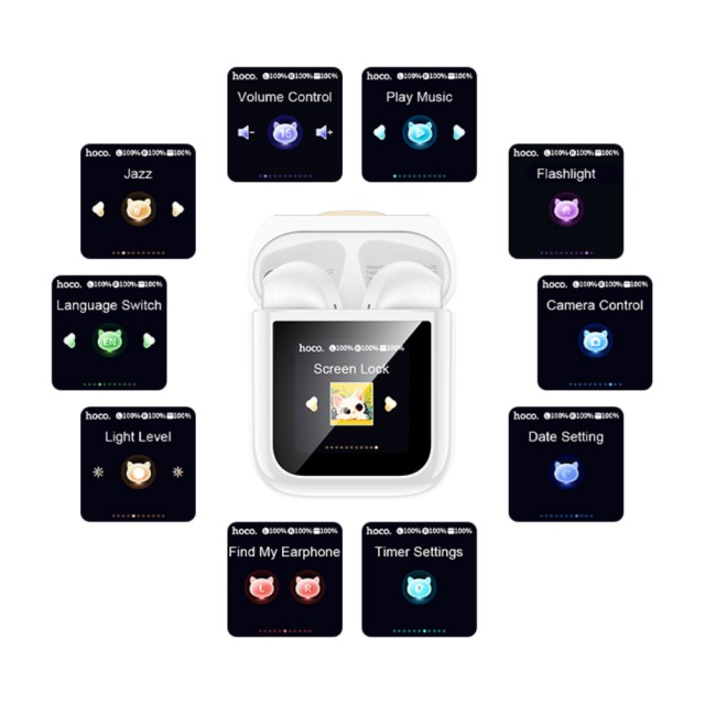 Wireless Hands Free Hoco EW86 Cat v5.4 300mAh 3.5 Ώρες Ομιλίας Σύστημα Εύρεσης Ακουστικού και Οθόνη Αφής Λευκά