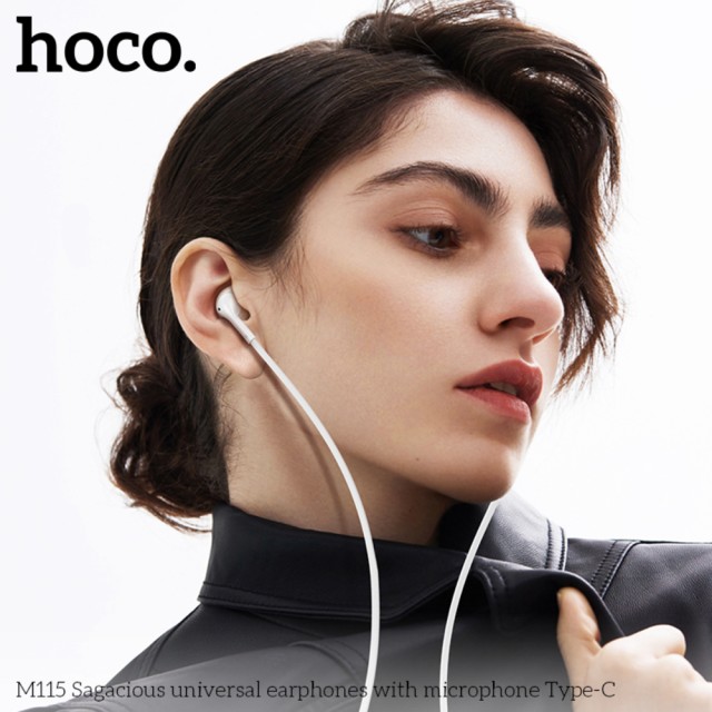 Hands Free Hoco M115 Sagacious USB-C Universal Earphones Hi-Fi Stereo με Μικρόφωνο Λευκά 1.2m Συμβατά με Όλες τις USB-C Συσκευές