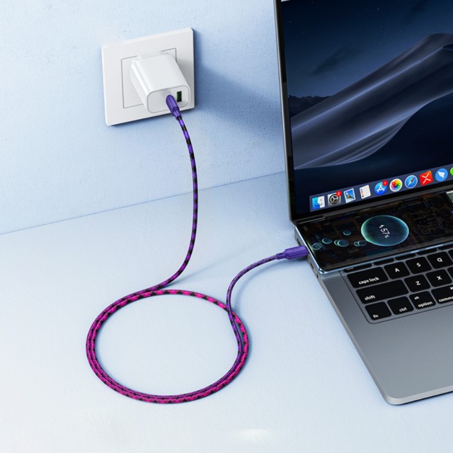 Καλώδιο Hoco X116 Meridian USB-C σε USB-C 60W 3A Braided Πολύχρωμο Μωβ 1m
