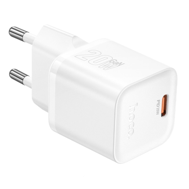 Φορτιστής Ταξιδίου Hoco N64 Ingenious GaN με 1 Εξόδο Φόρτισης USB-C PD20W 5V 3.0A Λευκός