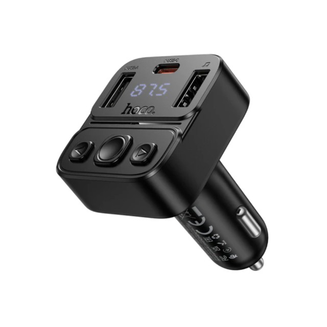 Bluetooth FM Transmitter Hoco E87 Delta 35W με 2xUSB-A και 1xUSB-C PD20W BT v5.4 Υποστηρίζει Αναπαραγωγή Μουσικής απο USB και Απάντηση Κλήσεων