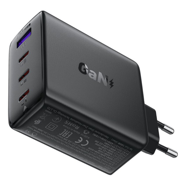 Φορτιστής Ταξιδίου Acefast A94 Fast Charging με 3xUSB-C + 1xUSB-A PD100W GaN Μαύρος