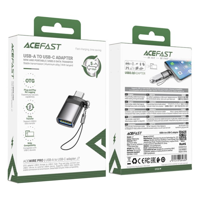 Αντάπτορας Acefast J7 USB-A σε USB-C Mini OTG USB3.0 10Gbps Μαύρος
