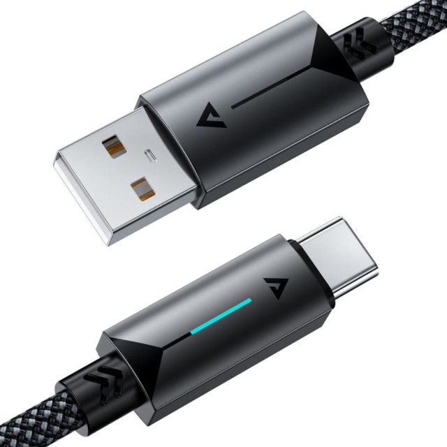 Καλώδιο Acefast C19-04 Μεταλλικό USB-A σε USB-C 3.0A Γρήγορη Φόρτιση USB2.0 με Ένδειξη Φόρτισης Braided Μαύρο 1.2m