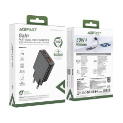Φορτιστής Ταξιδίου Acefast  A69 GaN Mini με 1xUSB-A + 1xUSB-C PD30W Μαύρος