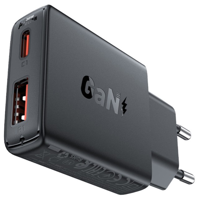 Φορτιστής Ταξιδίου Acefast  A69 GaN Mini με 1xUSB-A + 1xUSB-C PD30W Μαύρος